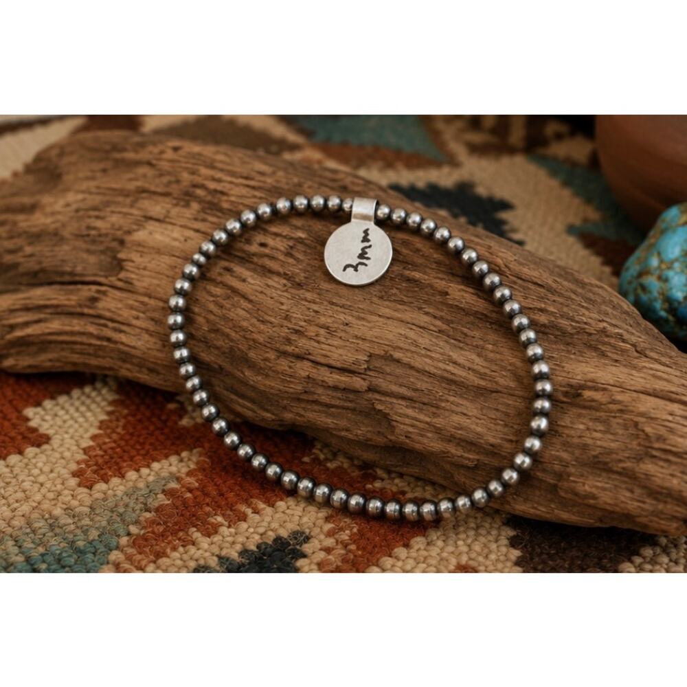Sterling Silver Pearl Bracelet 7" 3mm Southwestern Style